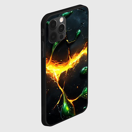 Чехол iPhone 12 Pro Разлом текстуры с зеленой слизью / 3D-Черный – фото 2