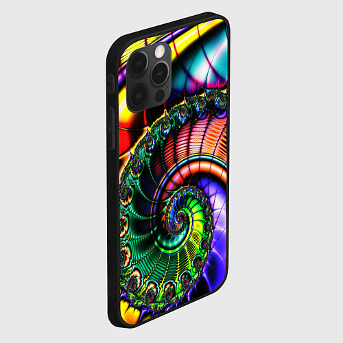Чехол iPhone 12 Pro Фрактальный узор неоновый / 3D-Черный – фото 2