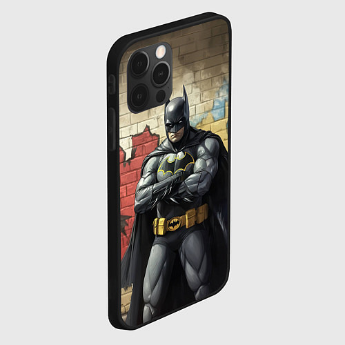 Чехол iPhone 12 Pro Бэтмен на фоне стены / 3D-Черный – фото 2