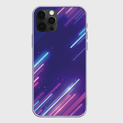 Чехол для iPhone 12 Pro Абстракция бело синие красные полосы, цвет: 3D-светло-сиреневый