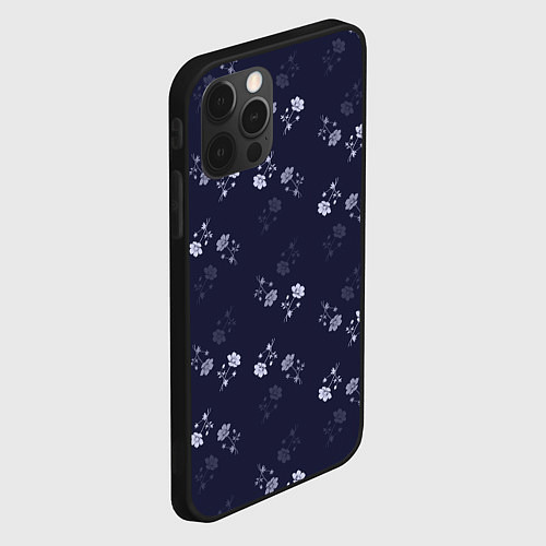 Чехол iPhone 12 Pro Цветочный узор синий / 3D-Черный – фото 2
