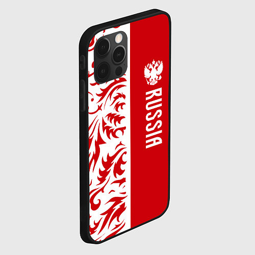 Чехол iPhone 12 Pro Россия - красная хохлома / 3D-Черный – фото 2