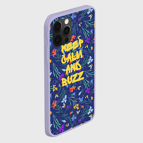 Чехол iPhone 12 Pro Keep calm and buzz - пчелы и цветы / 3D-Светло-сиреневый – фото 2