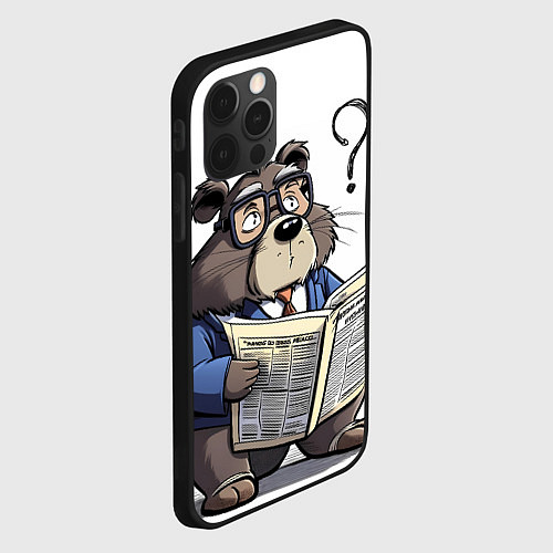 Чехол iPhone 12 Pro Бобр - интеллигент с газетой / 3D-Черный – фото 2
