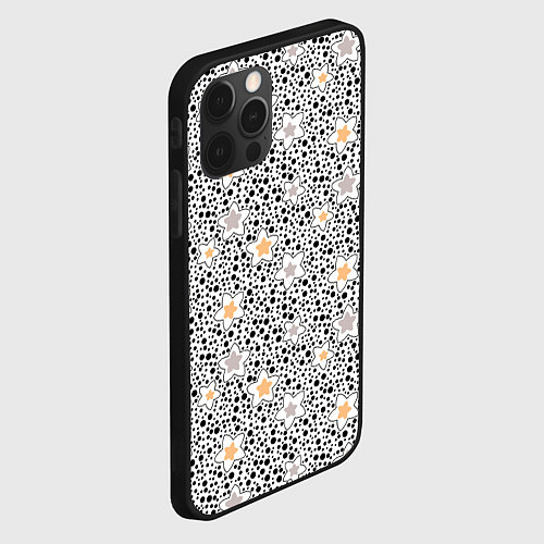 Чехол iPhone 12 Pro Черно белый горошек с цветами ретро / 3D-Черный – фото 2