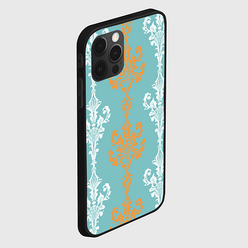 Чехол iPhone 12 Pro Узор на обоях белый и оранжевый на голубом / 3D-Черный – фото 2