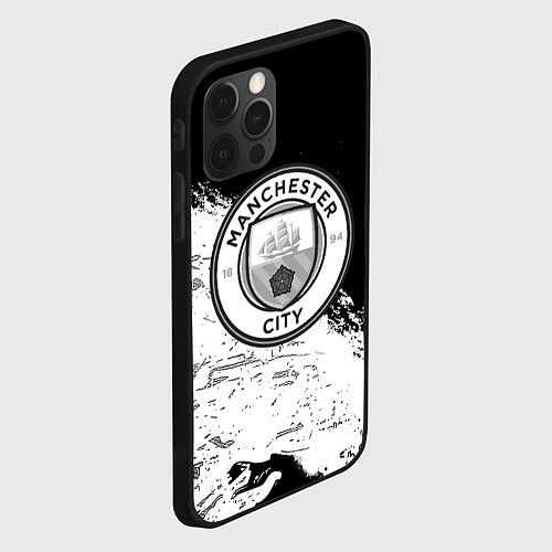 Чехол iPhone 12 Pro Манчестер сити черно белые краски / 3D-Черный – фото 2