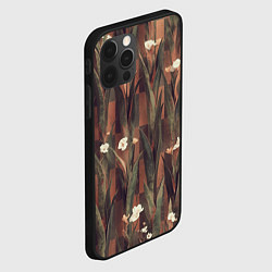 Чехол для iPhone 12 Pro Белые цветы с длинными листьями на клетчатом фоне,, цвет: 3D-черный — фото 2