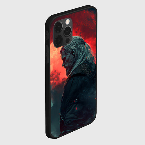 Чехол iPhone 12 Pro Ведьмак на фоне красной луны / 3D-Черный – фото 2