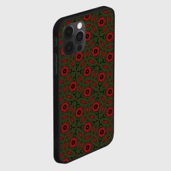 Чехол для iPhone 12 Pro Красно-зеленый цветочный паттерн, цвет: 3D-черный — фото 2