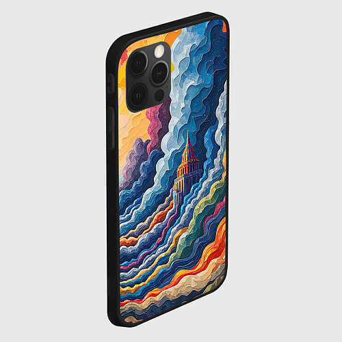 Чехол iPhone 12 Pro Красочный фантастический пейзаж с замками / 3D-Черный – фото 2