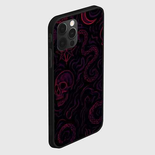 Чехол iPhone 12 Pro Готичный принт с черепами и гадами / 3D-Черный – фото 2