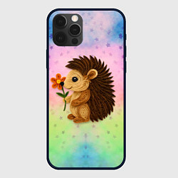 Чехол для iPhone 12 Pro Ежик из линий с цветочком, цвет: 3D-черный