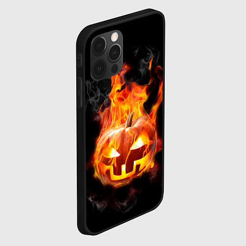 Чехол iPhone 12 Pro Горящая тыква джек / 3D-Черный – фото 2