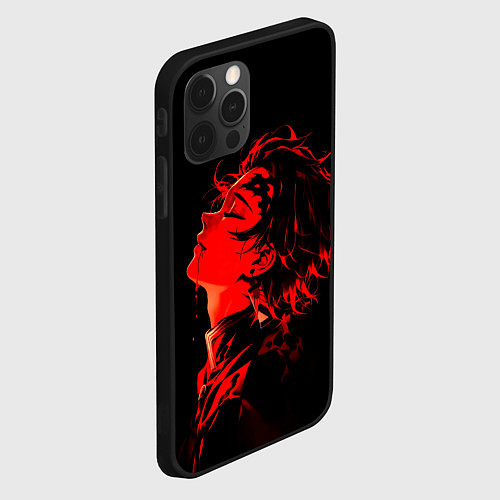 Чехол iPhone 12 Pro Клинок, рассекающий демонов Танджиро и иероглифы / 3D-Черный – фото 2