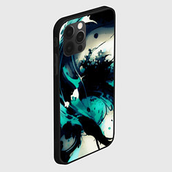 Чехол для iPhone 12 Pro Чёрный с бирюзовым абстракция тёмные краски, цвет: 3D-черный — фото 2