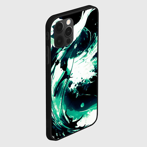 Чехол iPhone 12 Pro Чёрно-зелёный абстракция волна / 3D-Черный – фото 2