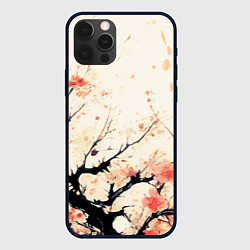 Чехол для iPhone 12 Pro Чёрное дерево с цветами абстракция, цвет: 3D-черный