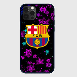 Чехол для iPhone 12 Pro Барселона неоновые снежинки, цвет: 3D-черный