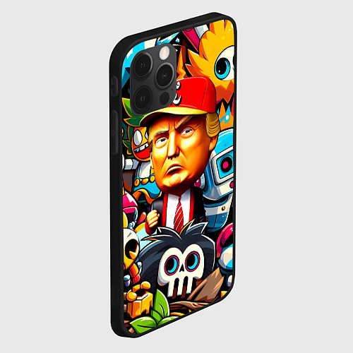 Чехол iPhone 12 Pro Дональд Трамп в компании мультяшных персонажей / 3D-Черный – фото 2