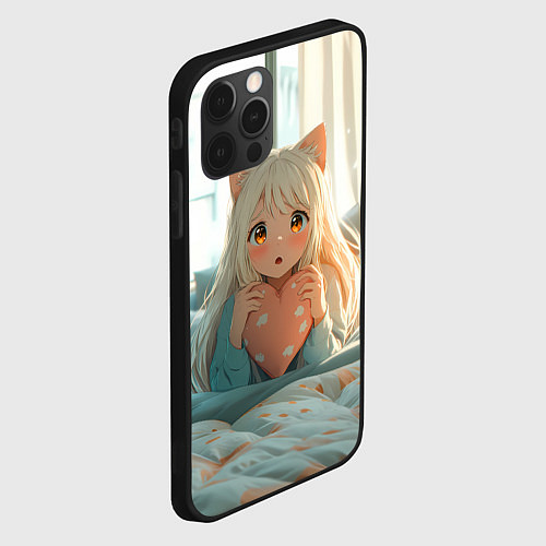 Чехол iPhone 12 Pro Аниме девушка в кровати с сердцем / 3D-Черный – фото 2
