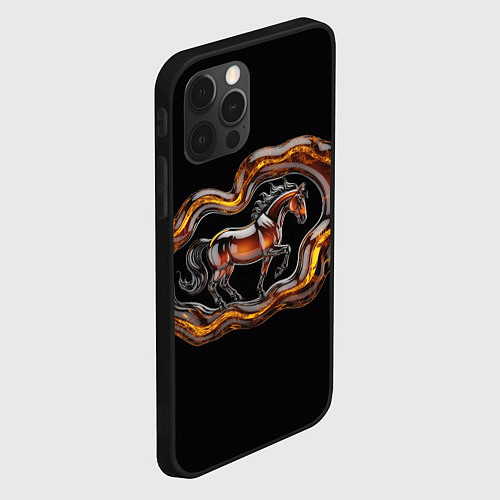 Чехол iPhone 12 Pro Стилизованная бегущая янтарная лошадь / 3D-Черный – фото 2
