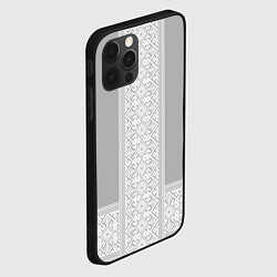 Чехол для iPhone 12 Pro Славянский узор на сером - вышиванка рубаха, цвет: 3D-черный — фото 2