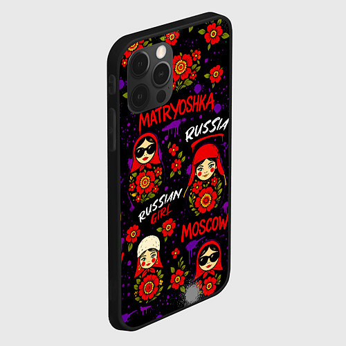 Чехол iPhone 12 Pro Паттерн с матрешками / 3D-Черный – фото 2