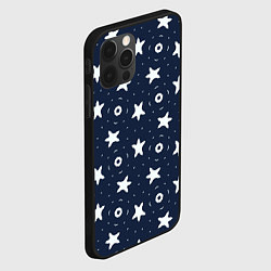 Чехол для iPhone 12 Pro Белые кольца и звезды на синем, цвет: 3D-черный — фото 2