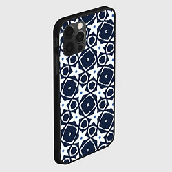 Чехол для iPhone 12 Pro Звезды и ромбы на синем, цвет: 3D-черный — фото 2