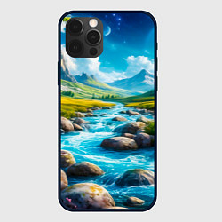 Чехол для iPhone 12 Pro Пейзаж художественный горы речка камни, цвет: 3D-черный