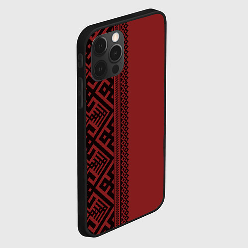 Чехол iPhone 12 Pro Узоры славянские в красном цвете / 3D-Черный – фото 2
