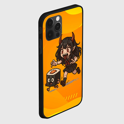 Чехол iPhone 12 Pro Девочка дьявол бежит за роллом / 3D-Черный – фото 2