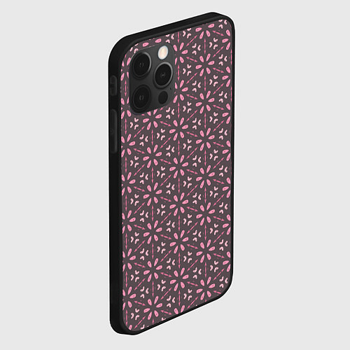 Чехол iPhone 12 Pro Шестиугольники с цветочными перекрестиями / 3D-Черный – фото 2