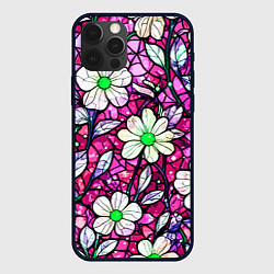 Чехол для iPhone 12 Pro Цветочный розовый витраж, цвет: 3D-черный