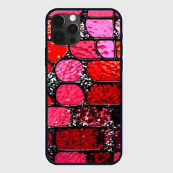 Чехол для iPhone 12 Pro Рубиновый красный витражные плитки, цвет: 3D-черный