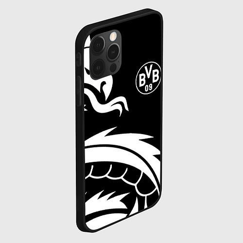 Чехол iPhone 12 Pro Borussia дракон белый / 3D-Черный – фото 2