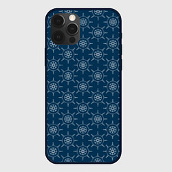 Чехол для iPhone 12 Pro Штурвалы на синем, цвет: 3D-черный