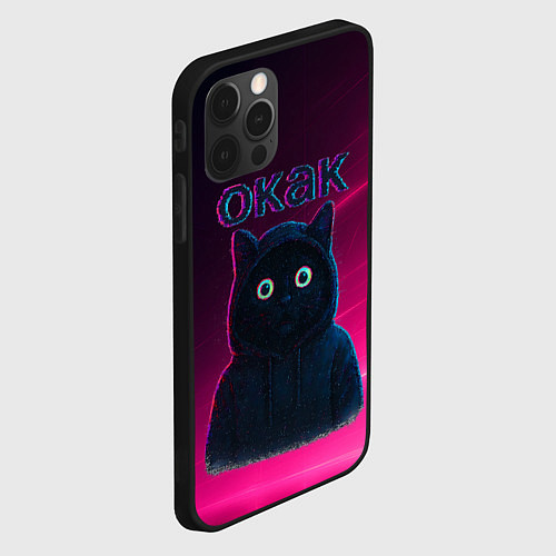 Чехол iPhone 12 Pro Окак мем с черным котом / 3D-Черный – фото 2