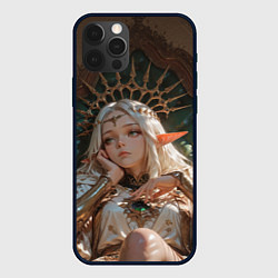 Чехол для iPhone 12 Pro Беловолосая королева эльфов на троне, цвет: 3D-черный