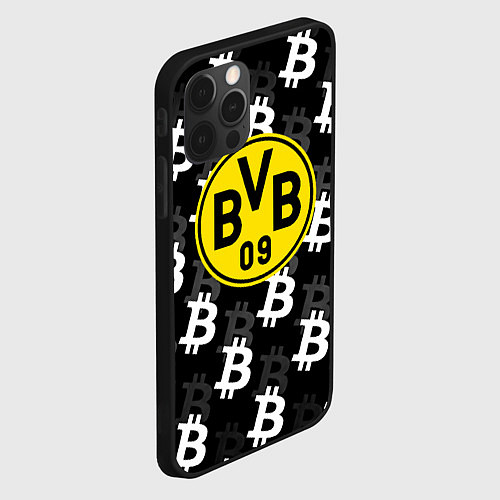Чехол iPhone 12 Pro Borussia биткоин паттерн / 3D-Черный – фото 2