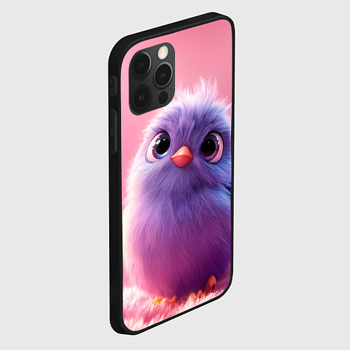Чехол iPhone 12 Pro Милая фиолетовая птичка / 3D-Черный – фото 2