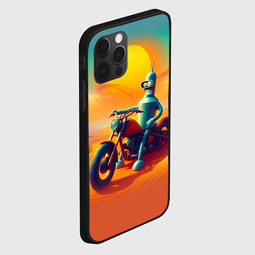 Чехол iPhone 12 Pro Робот Бендер на мотоцикле в пустыне / 3D-Черный – фото 2