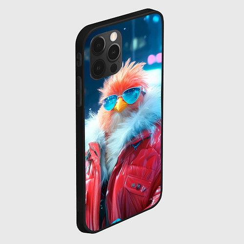 Чехол iPhone 12 Pro Розовая птичка в куртке / 3D-Черный – фото 2