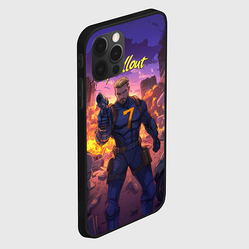 Чехол iPhone 12 Pro Fallout седьмой на фоне взрывов / 3D-Черный – фото 2