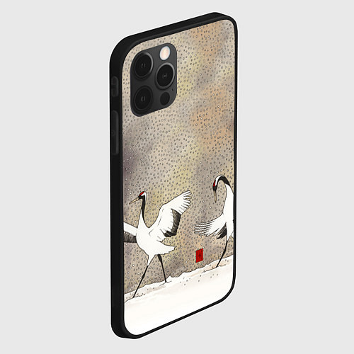 Чехол iPhone 12 Pro Журавли на снегу / 3D-Черный – фото 2