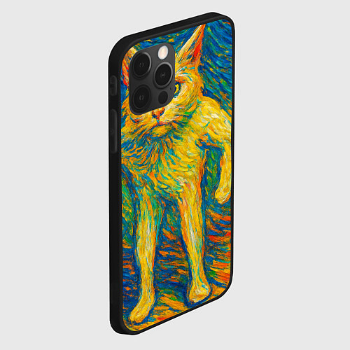 Чехол iPhone 12 Pro Борзый кот в стиле Ван Гога / 3D-Черный – фото 2