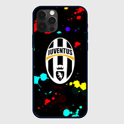 Чехол для iPhone 12 Pro Ювентус брызги красок неон, цвет: 3D-черный