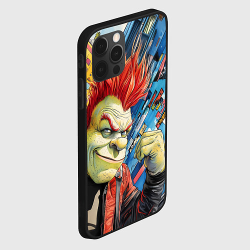 Чехол iPhone 12 Pro Панк Шрек на фоне домов / 3D-Черный – фото 2