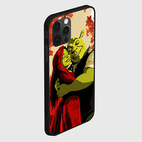 Чехол iPhone 12 Pro Шрек и Фиона обнимаются в осеннем лесу / 3D-Черный – фото 2